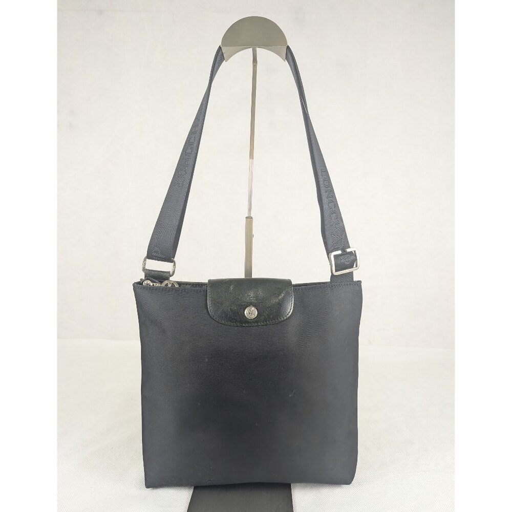 Authentic Unisex Longchamp Shoulder Bag Black Nylon/Leather Bag - FAST SHIPPING